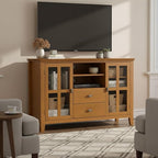 SIMPLIHOME Artisan TV Stand - 53 inch Wide Solid Wood Tall Media Console in Honey Brown, Contemporary Entertainment Center for Living Room for TVs up to 60 Inches with Drawers and Cable Management