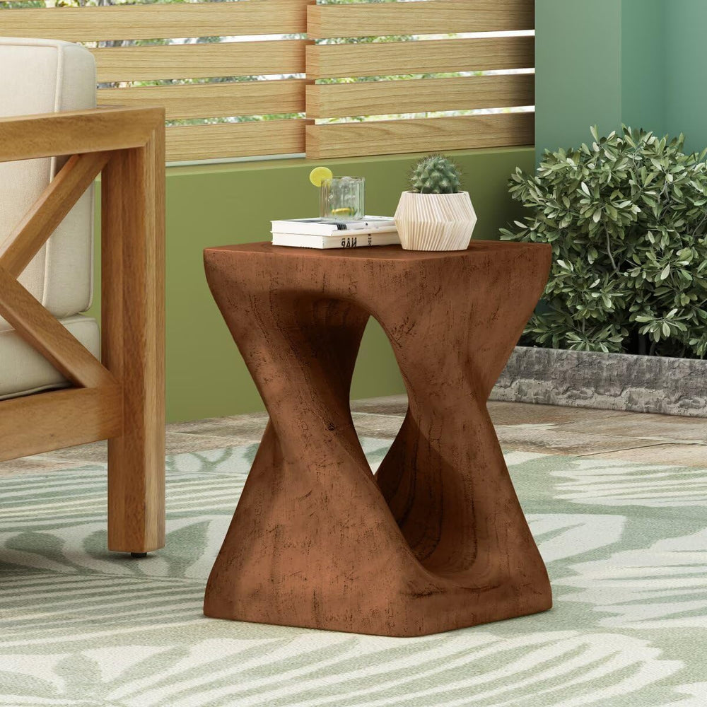Modern End Table Square Solid Wood Pedestal Side Table Rustic Plant Stand wit...