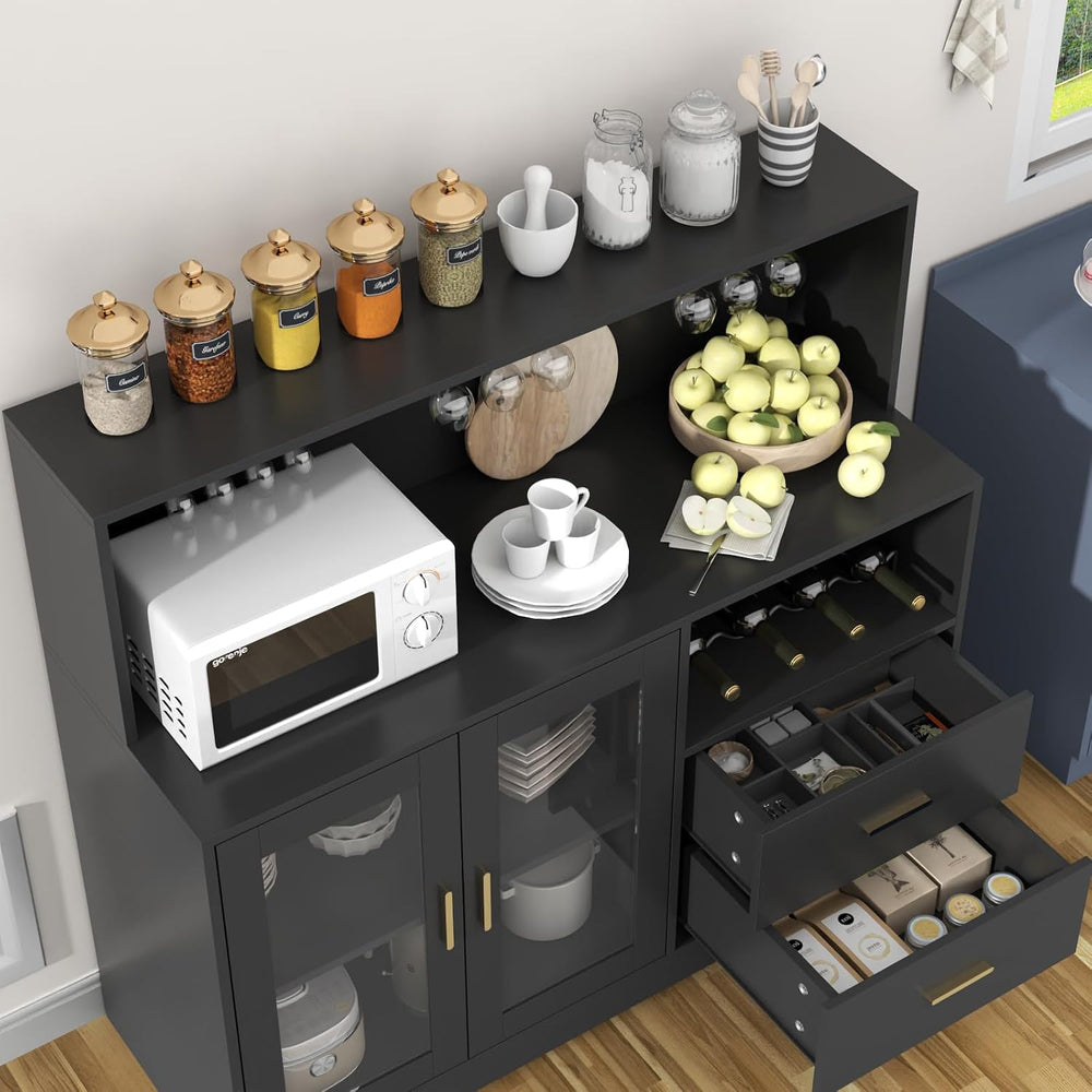 Bar Cabinet for Home with LED Light,Coffee Bar Cabinet w/ Wine & Glass Ra...