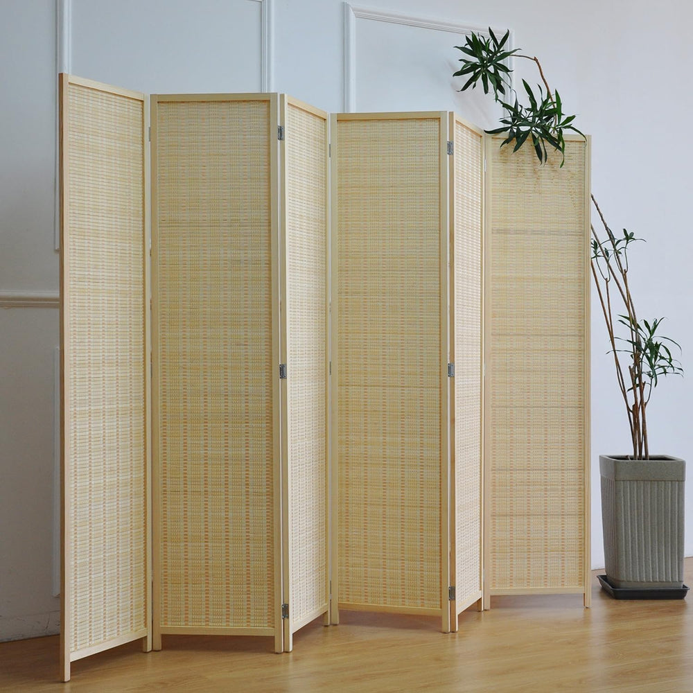 Furnnylane 6 Panel Bamboo Room Divider – 5.6 ft Tall Folding Privacy Screen, ...