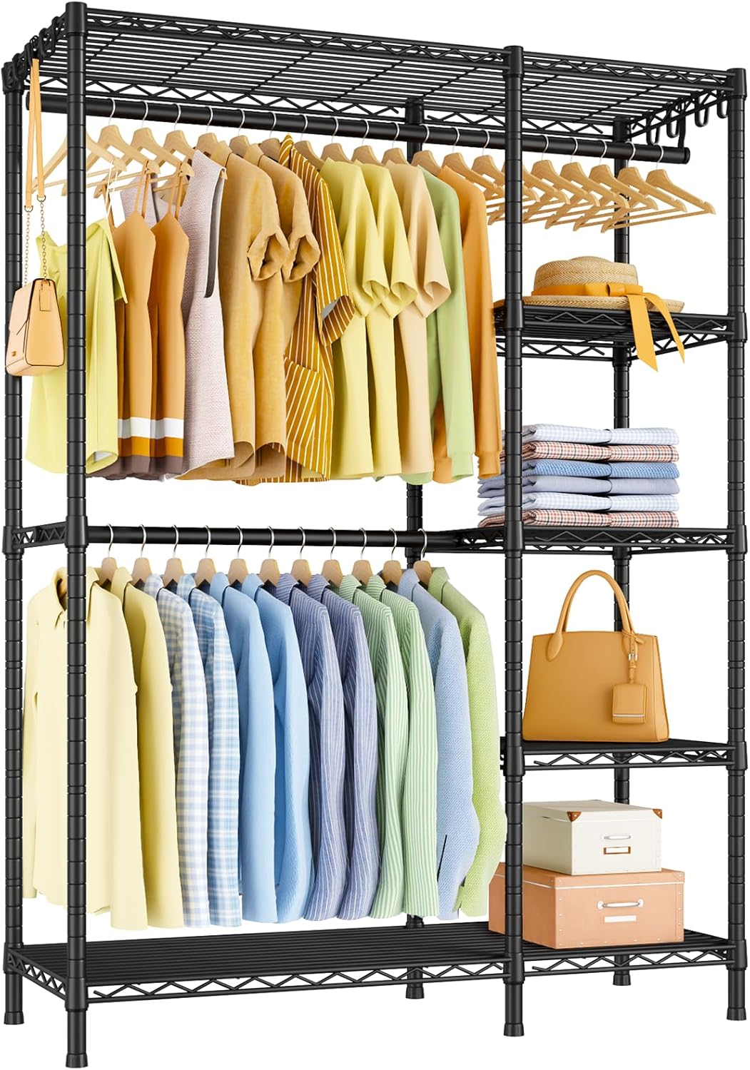Ulif F2 Clothes Rack, 5 Tiers Heavy Duty Garment Rack for Bedroom, Freestanding Adjustable Closet Storage Organizer, 46.1" W x 15.4" D x 78.3" H, Load 630lbs, Upgraded Black