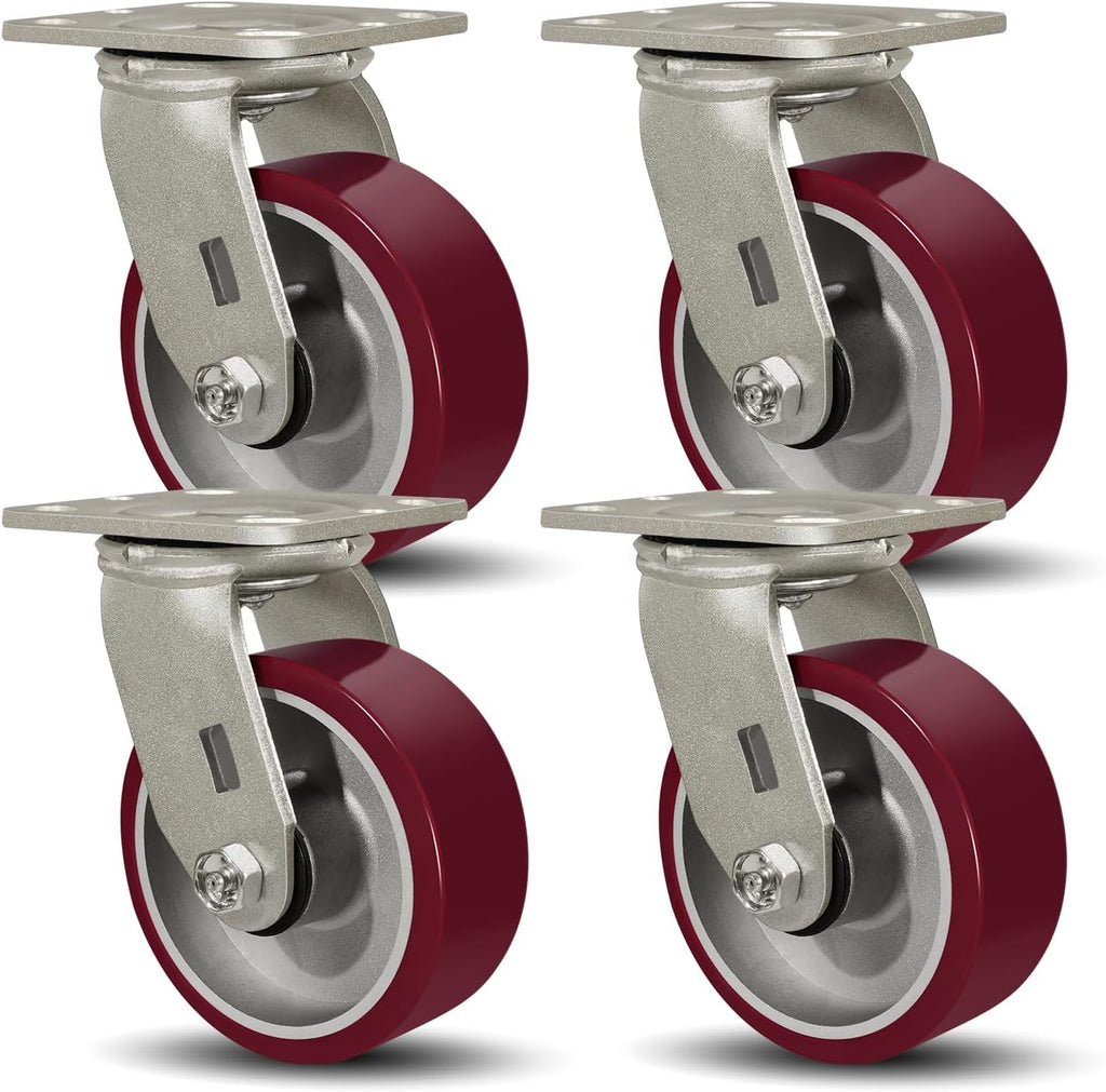 SY America 5" X 2" Casters Wheels,Heavy Duty Casters Set of 4，Polyurethane on Aluminum Wheels,4 Swivel Casters,4400 LBS Load Capacity