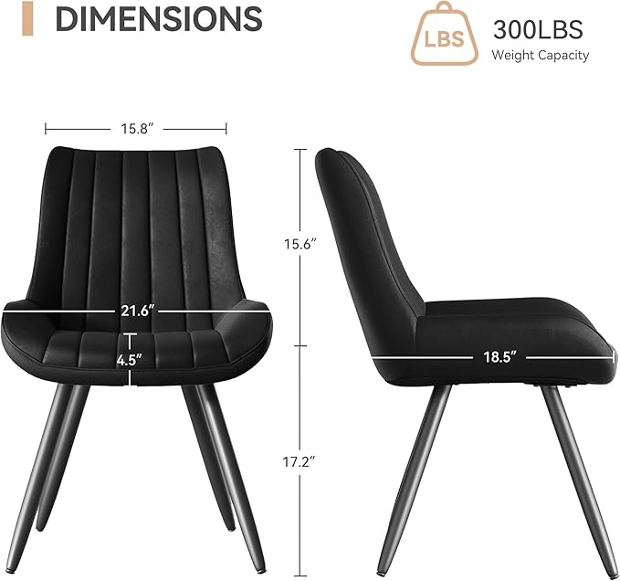 Dining Chairs Set of 2, Faux Leather Mid Century Modern Kitchen Chairs with S...