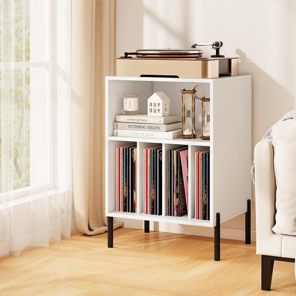 Tangkula Record Player Stand, Turntable Side Table Nightstand w/Charging Stat...