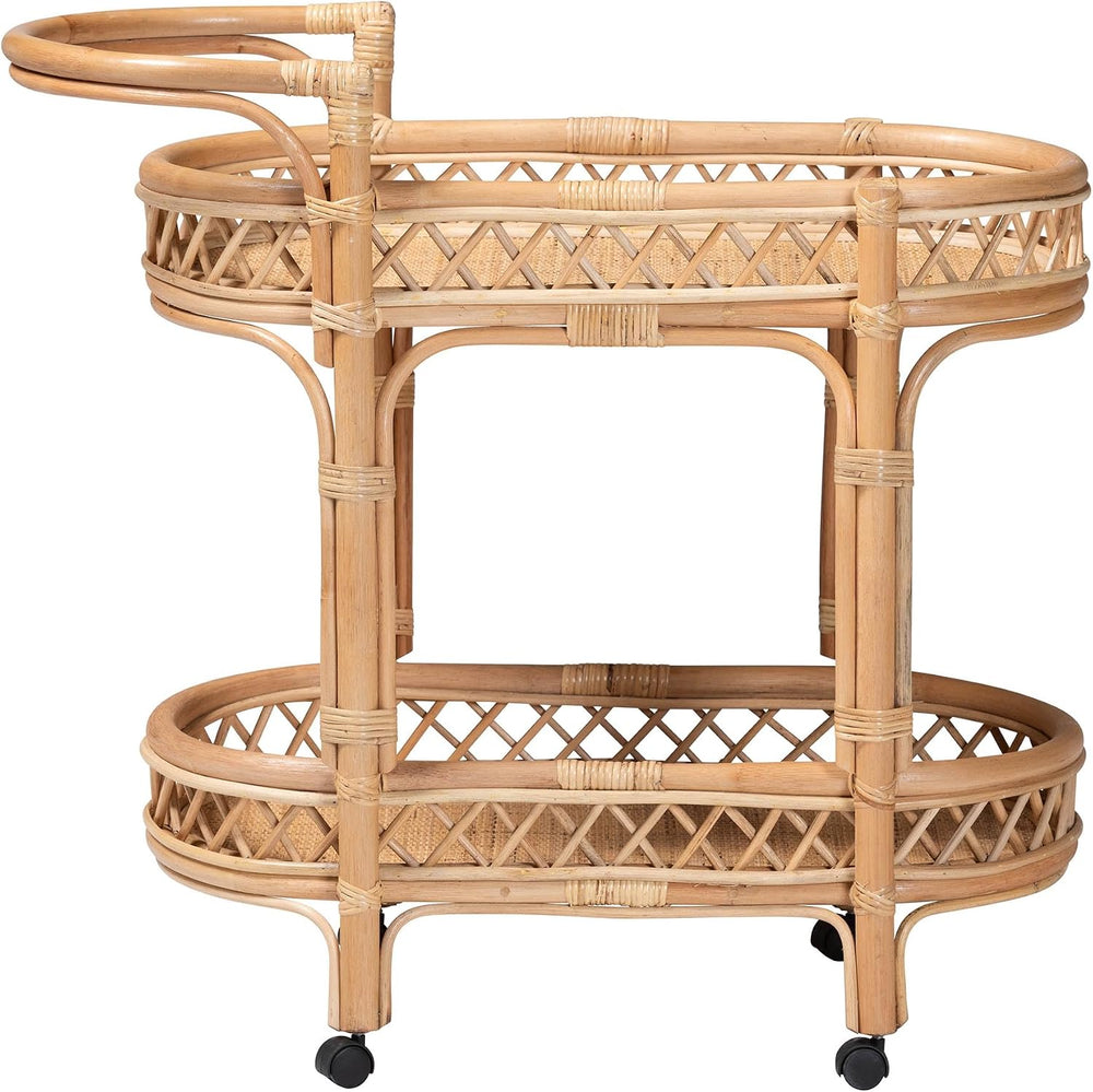 Bali & pari Raul Natural Rattan Kitchen Cart - 2-Tier Handwoven Wicker St...