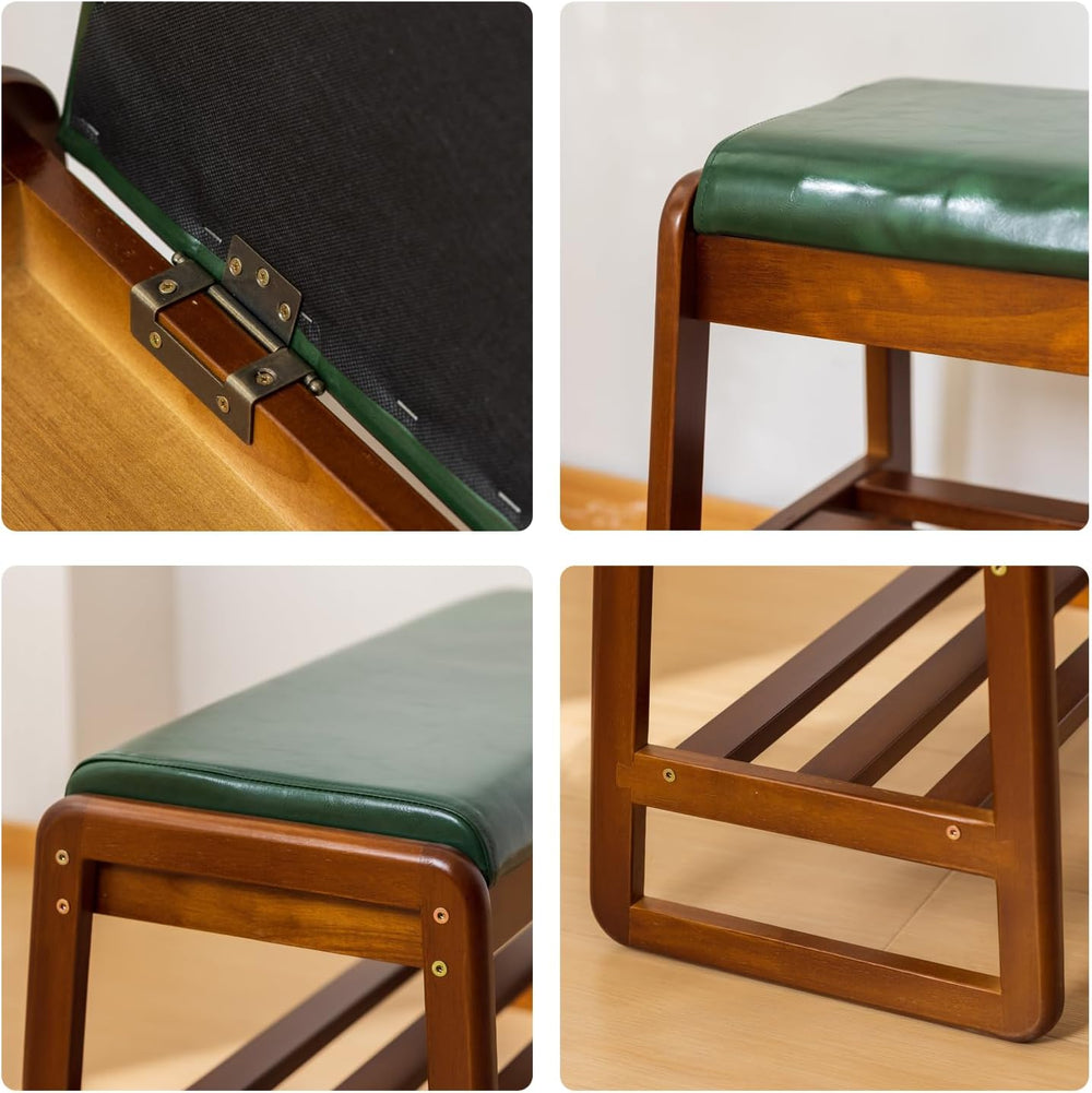 Solid Wood Shoe Rack Bench with Flip-Top Storage, Green, 39.4''
