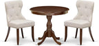 East West Furniture AMSI3-MAH-35 3 Piece Dining Room Table Set Contains a Round Kitchen Table with Pedestal and 2 Doeskin Linen Fabric Parson Dining Chairs, 36x36 Inch, Mahogany