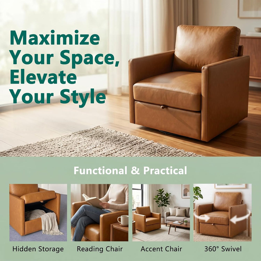 Swivel Accent Chair with Hidden Storage, Mid Century Modern Square Armchair, ...