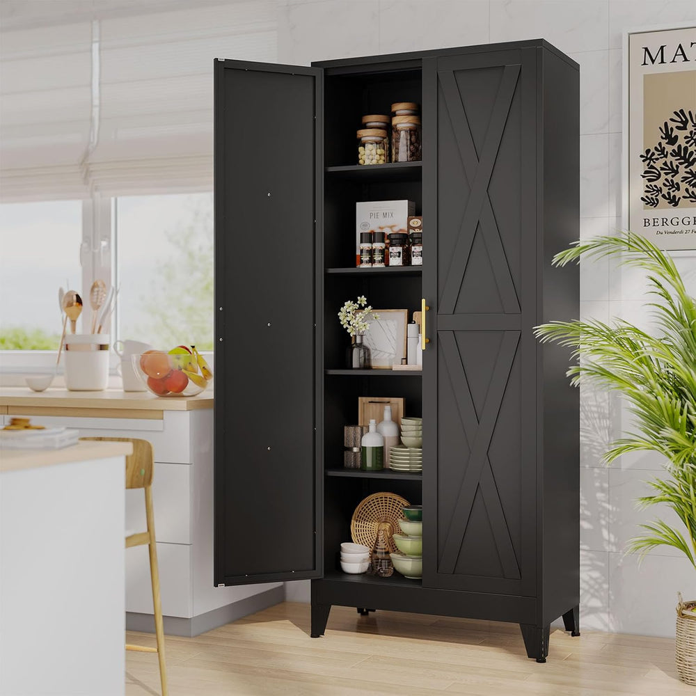 pozdeg 71" Tall Kitchen Pantry Cabinet, Metal Storage Cabinet with 2 Doo...