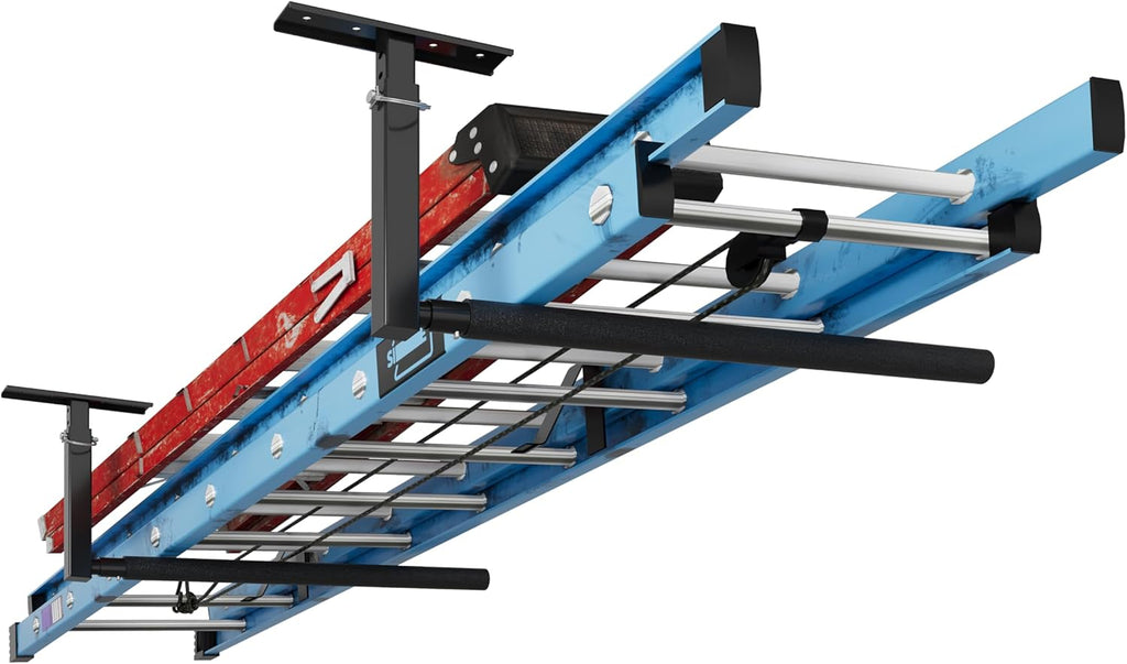 FLEXIMOUNTS Adjustable Overhead Ladder Rack, Garage Ceiling Storage Rack, Ladder Storage Organizer, 35" Extended Arms, 90 lbs Per Arm Heavy Duty Steel Rack for Kayak, Surfboard & Tools