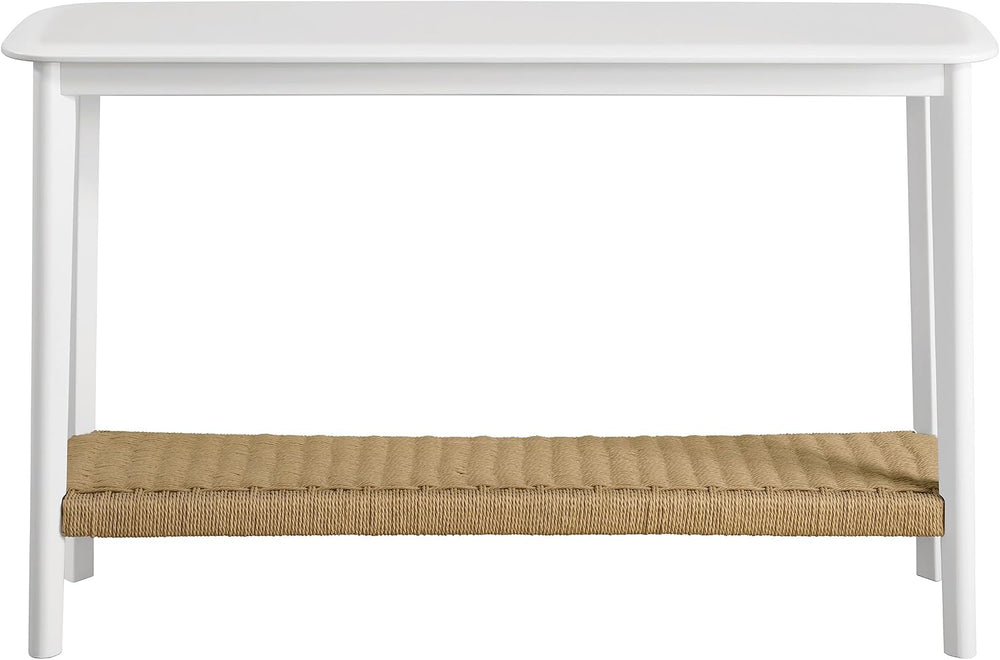Calais Solid Wood Console Table with Woven Storage Shelf, White, 48 Inch | 2-...