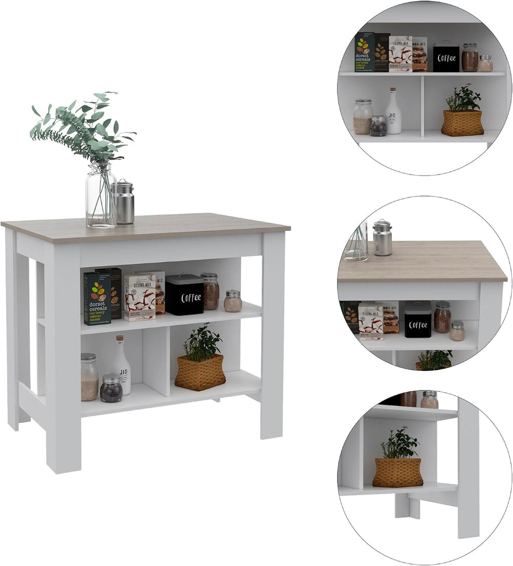 Kitchen Island with Three Shelves and Four Legs - Light Gray/White | Three sh...