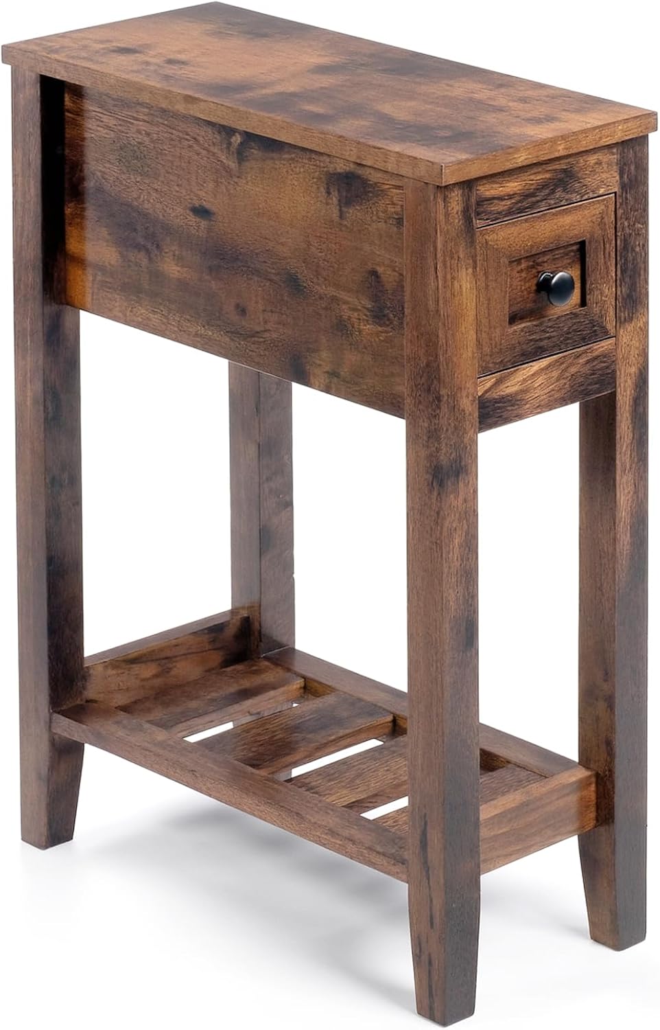 Chairside Table with Charger,Cherry End Table with Movable Top and Charging S...