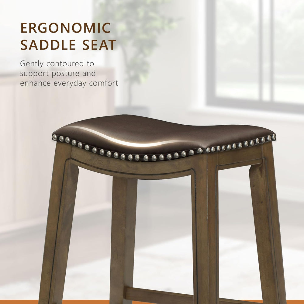 Lexicon Ordway Solid Wood Dining Height Stools - Saddle Table Height Stools f...