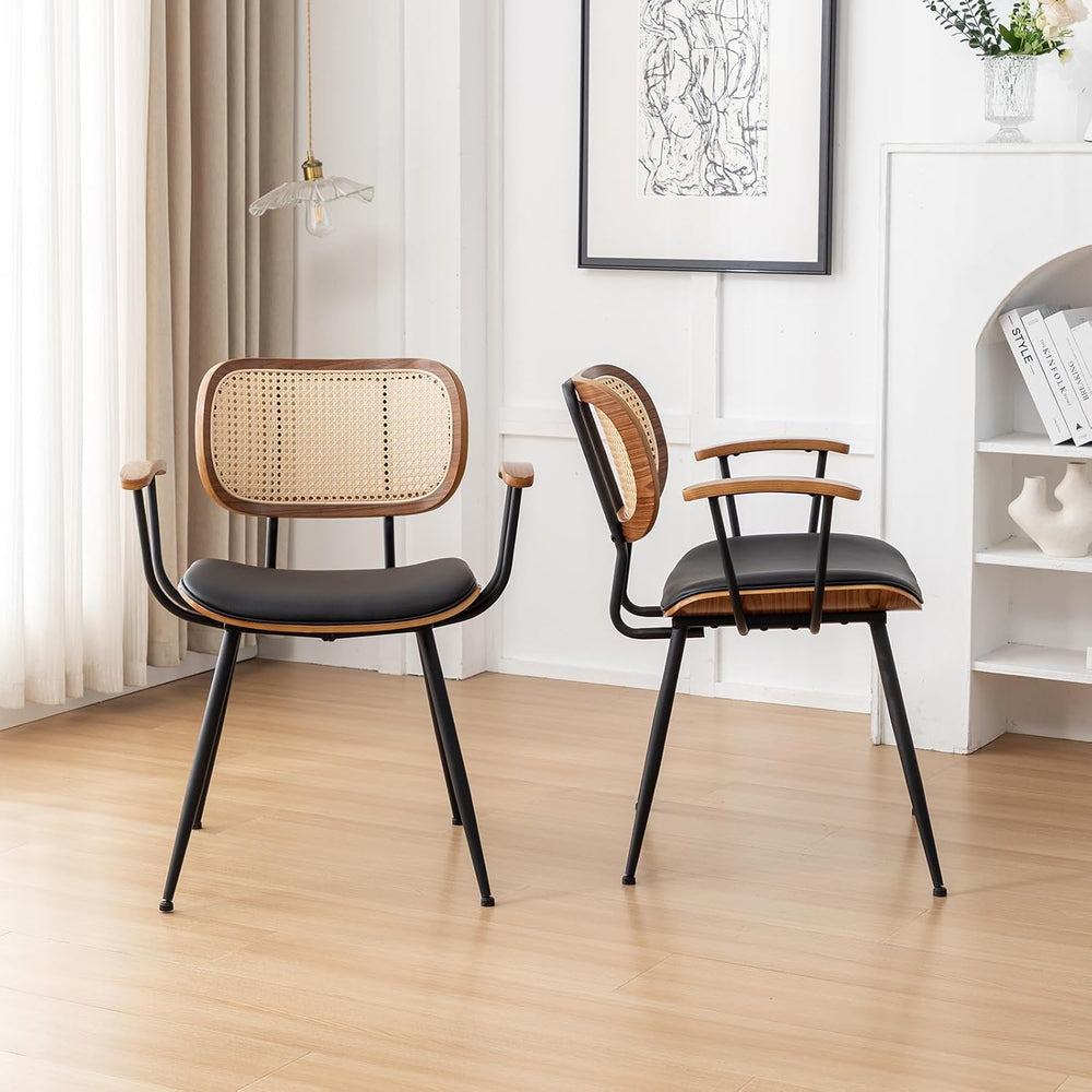 Rattan Dining Room Chairs Set of 2,Mid Century Modern Kitchen Side Chairs,Met...