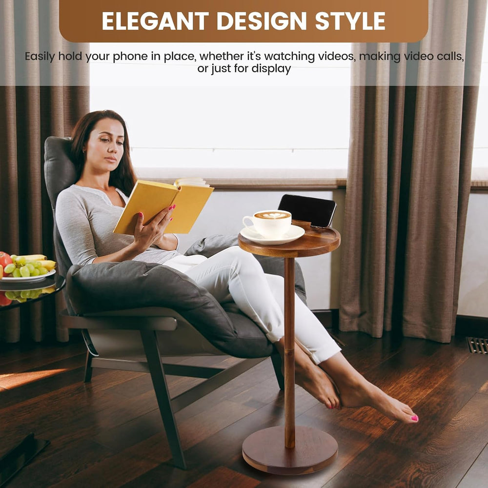 Round Side Table, Small Drink Table for Small Spaces, Wooden Pedestal Side Ta...
