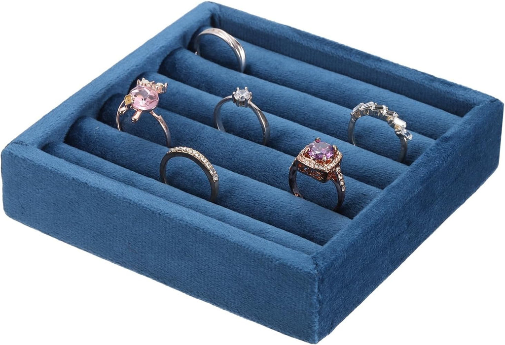uxcell Stackable Jewelry Storage Tray, Jewelry Tray Drawer Organizer, Small Display Box for Earrings, Necklaces, Rings and Bracelets, Dark Blue