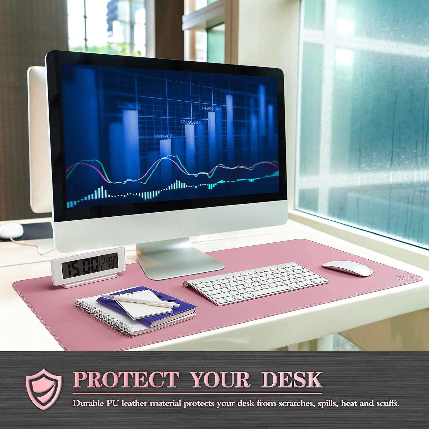 K KNODEL Desk Mat, Blotter, Dual-Sided Office Desk Pad, Waterproof Desk Mat for Desktop, Desk Blotters, PVC Leather Pad Protector (Purple, 35.4" x 17")