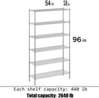 18" Deep x 54" Wide x 96" Height Wire Shelving Kit | 6-Tier | NSF Commercial Storage Rack Unit