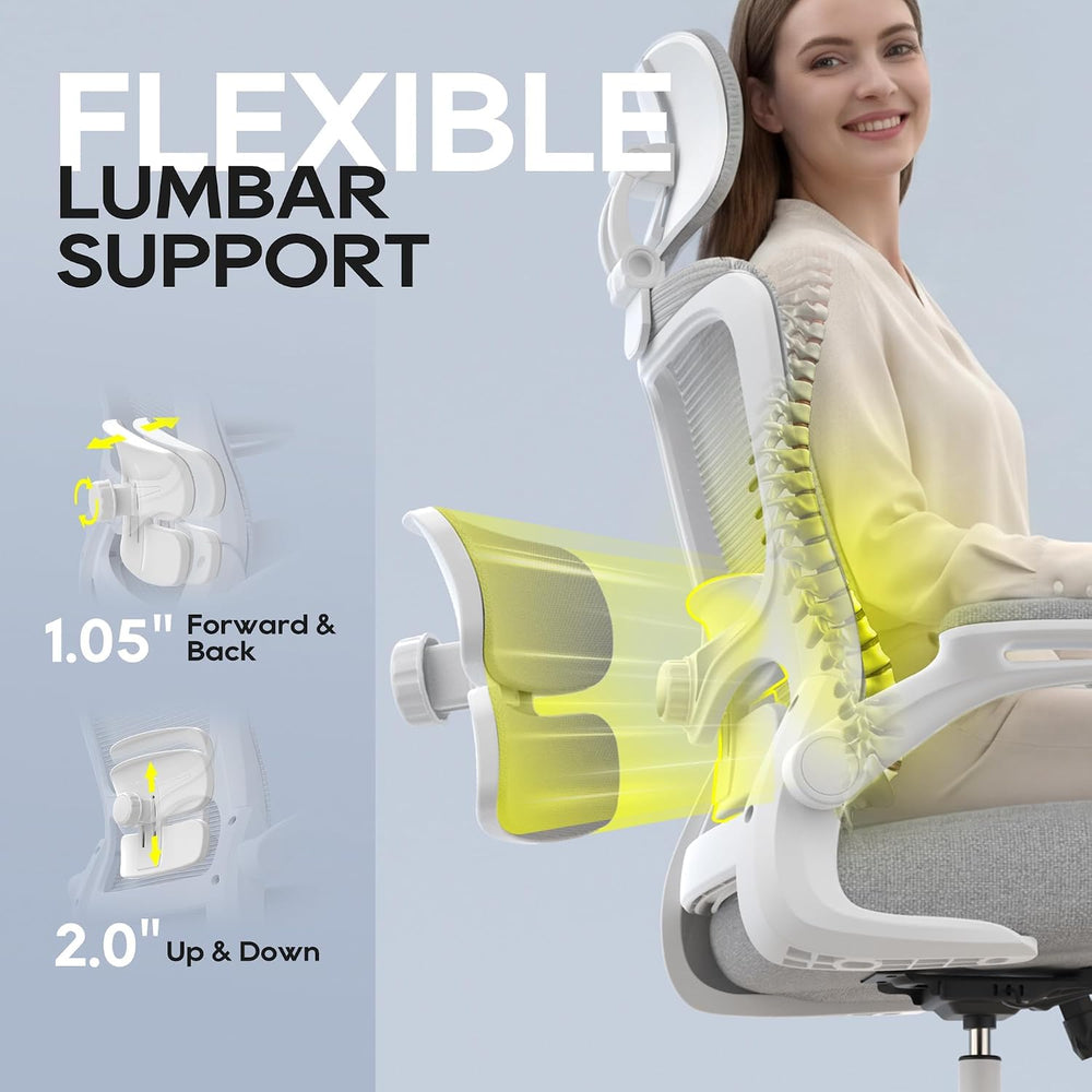 Ergonomic Office Chair for Long Hours, Adjustable Padded Lumbar Support for L...