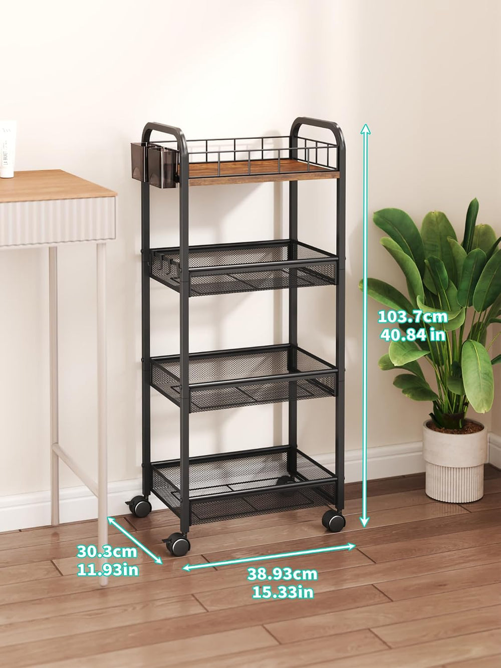 HapiRm 4 Tier Metal Rolling Cart- Utility Storage Cart with Locking Wheels | ...