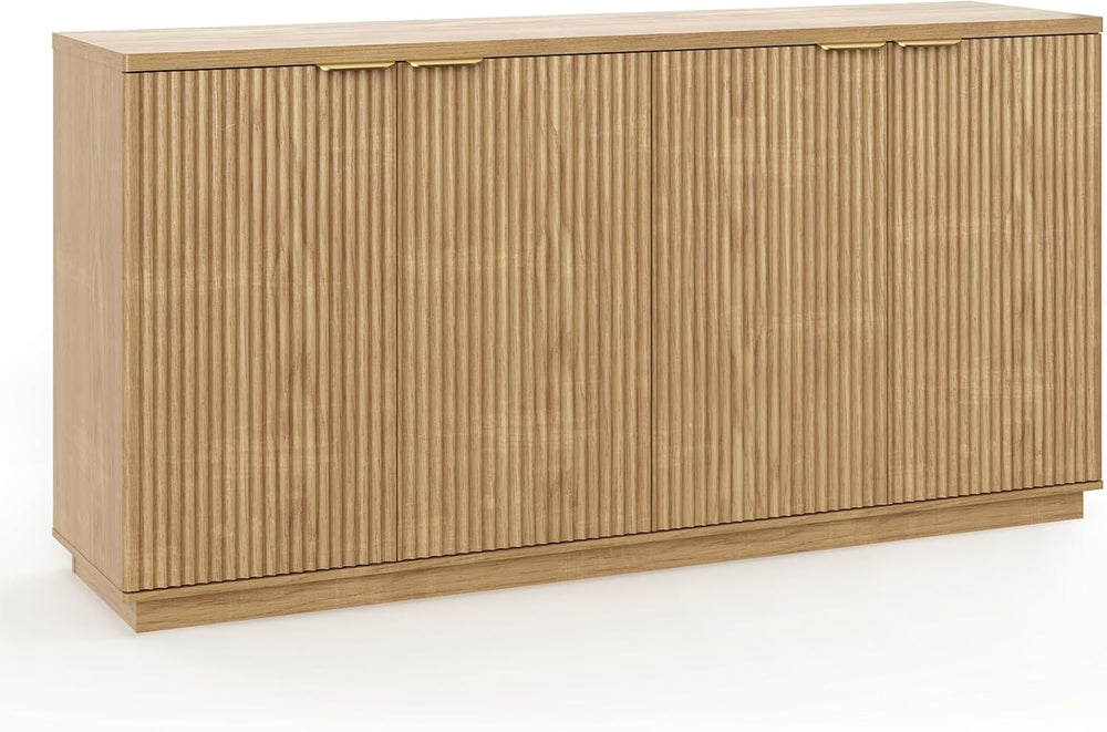 Fluted Sideboard Buffet Cabinet, 63" Wooden Credenza Storage Cabinet wit...