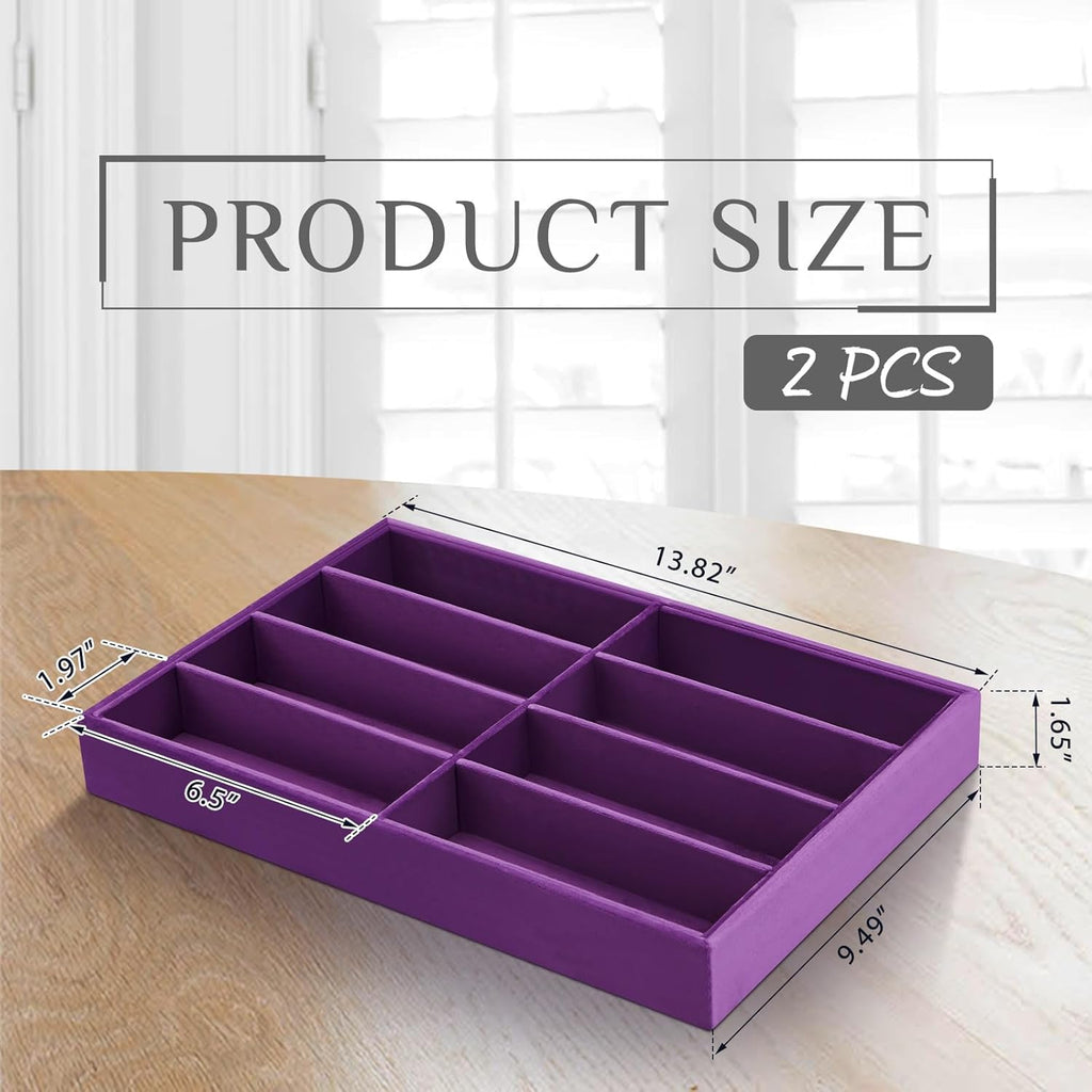 Amylove 2 Pcs Sunglass Organizer Trays Glasses Stackable Jewelry Trays Sunglass Organizer Display Box(8 Grids,Purple)