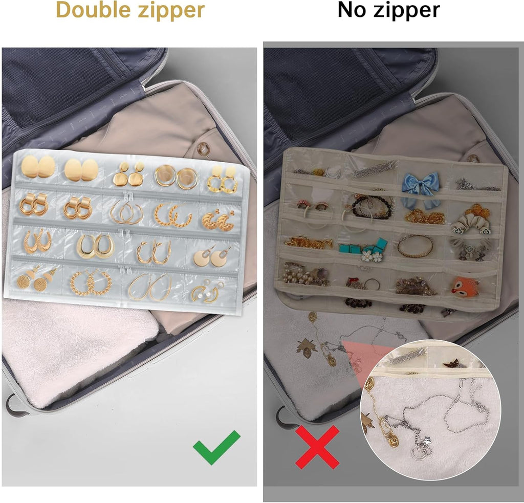 FOREGOER Hanging Jewelry Organizer with 88 Zippered Pockets, Dustproof Foldable for Travel, Accessories Organizer for Holding Jewelries, Earring Organizers and Storage ((Gray)
