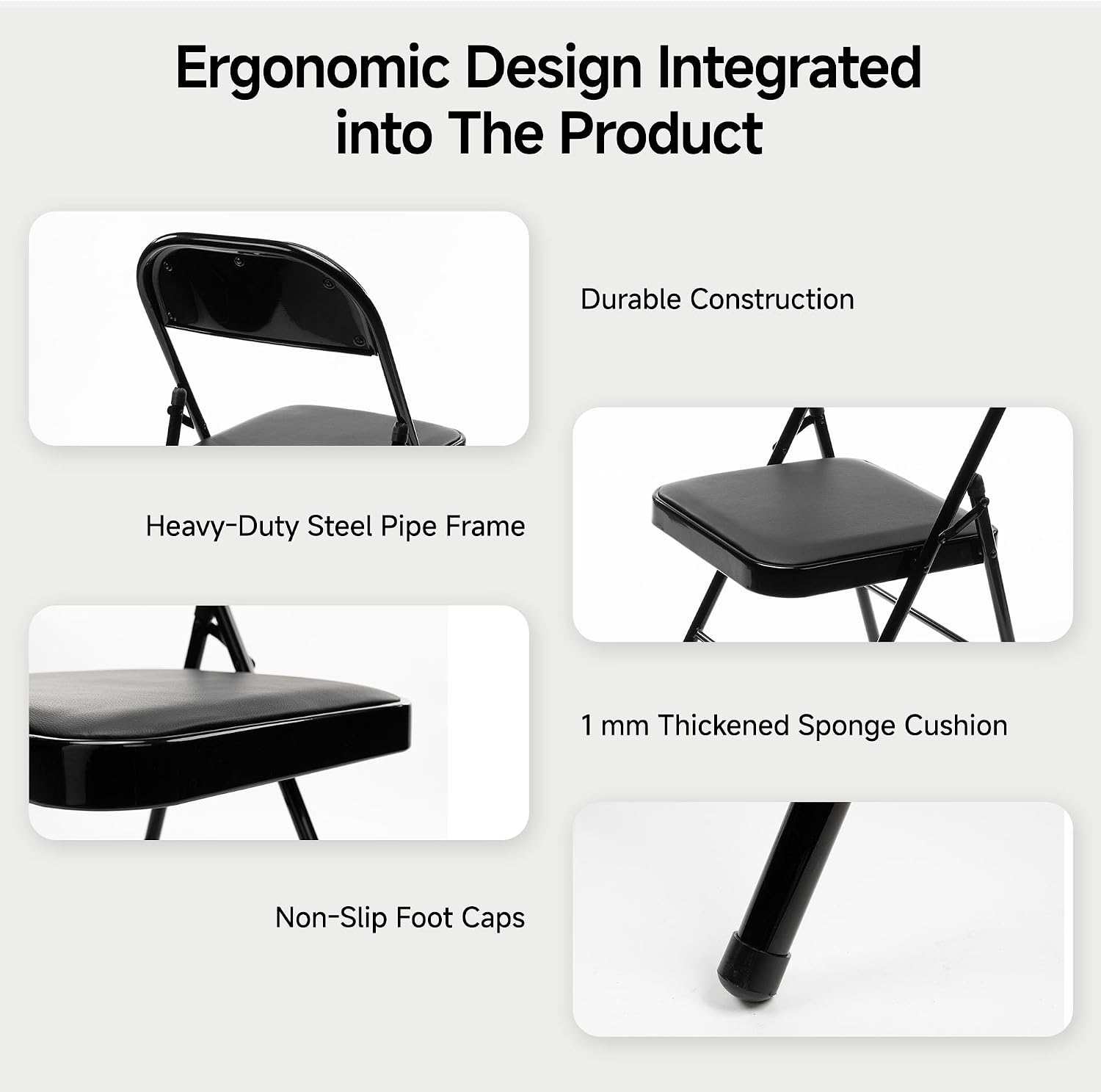 10 Pack Leather Padded Folding Chair, Metal Frame with Pu Leather Seat & Back, 650 LB Capacity Pu Leather Folding Chair with Comfortable Cushion for Events Home Office Black