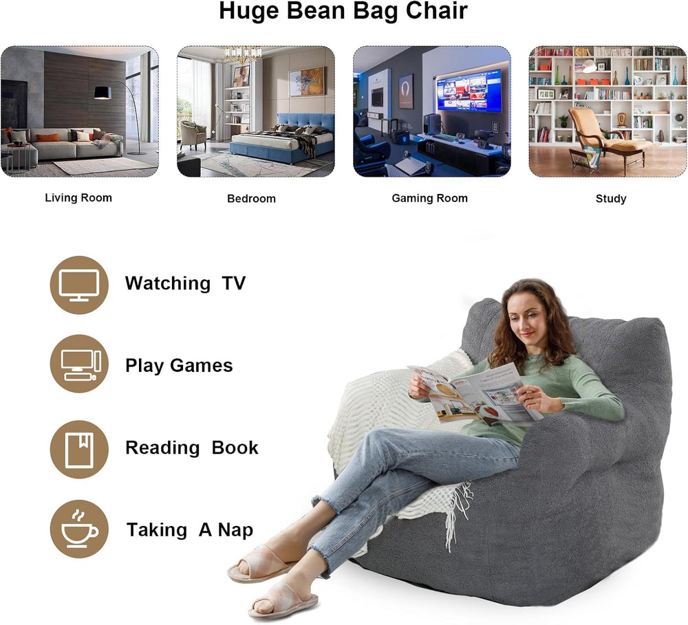 DKLGG Bean Bag Chairs for Adults, Giant Bean Bag Chair with Filler Included F...
