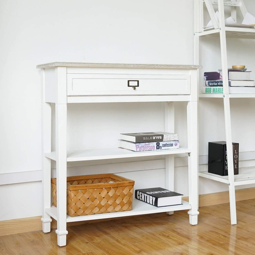 Kinfant Skinny Console Table with Storage - Narrow White Entryway Sofa Consol...