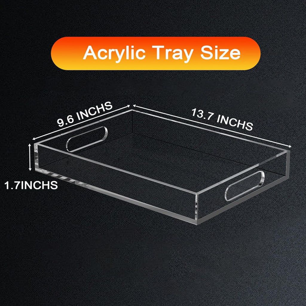 Acrylic Organizer Tray with Handles - Bed Table, Lucite Organizer for Bench, Coffee Table, Countertop, Kitchen, Bathroom, Living Room, Powder Room