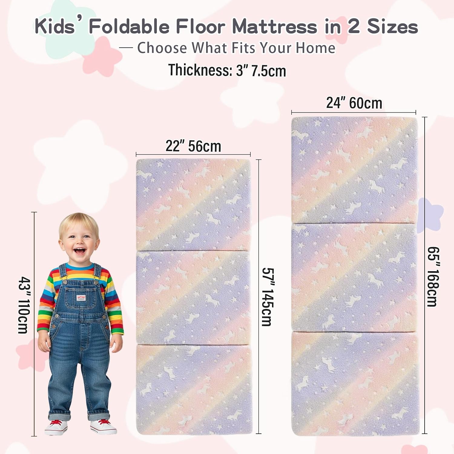 Tiita Foldable Floor Mattress for Kids-Glow in The Dark Toddler Nap Mat with Storage Bag, Portable Toddler Floor Pad for Travel, Daycare, Camping, RV, Playroom, Twill Pegasus