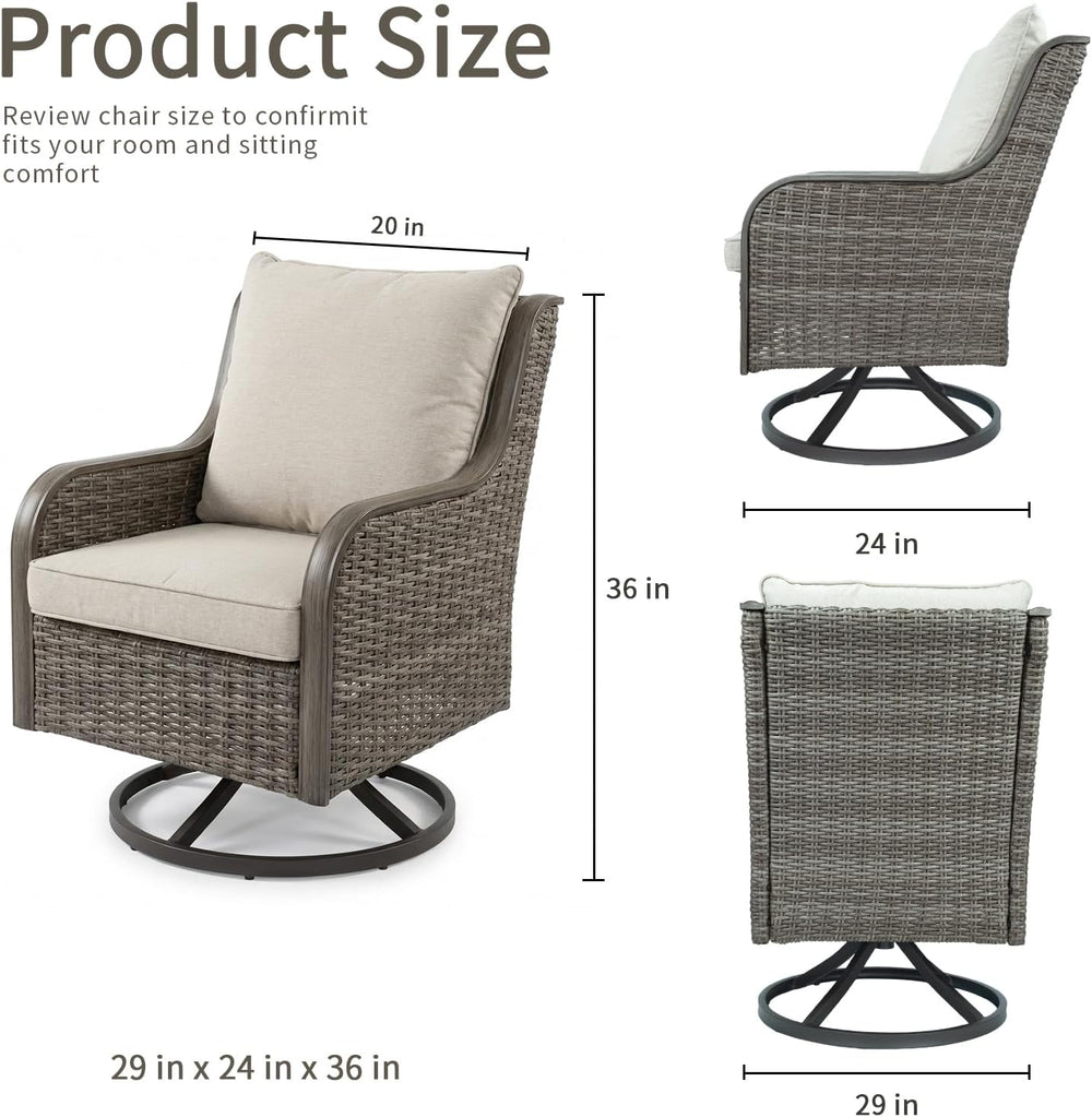 Swivel PE Wicker Chair, Outdoor Patio Chair with 360° Rotation & Water-Re...