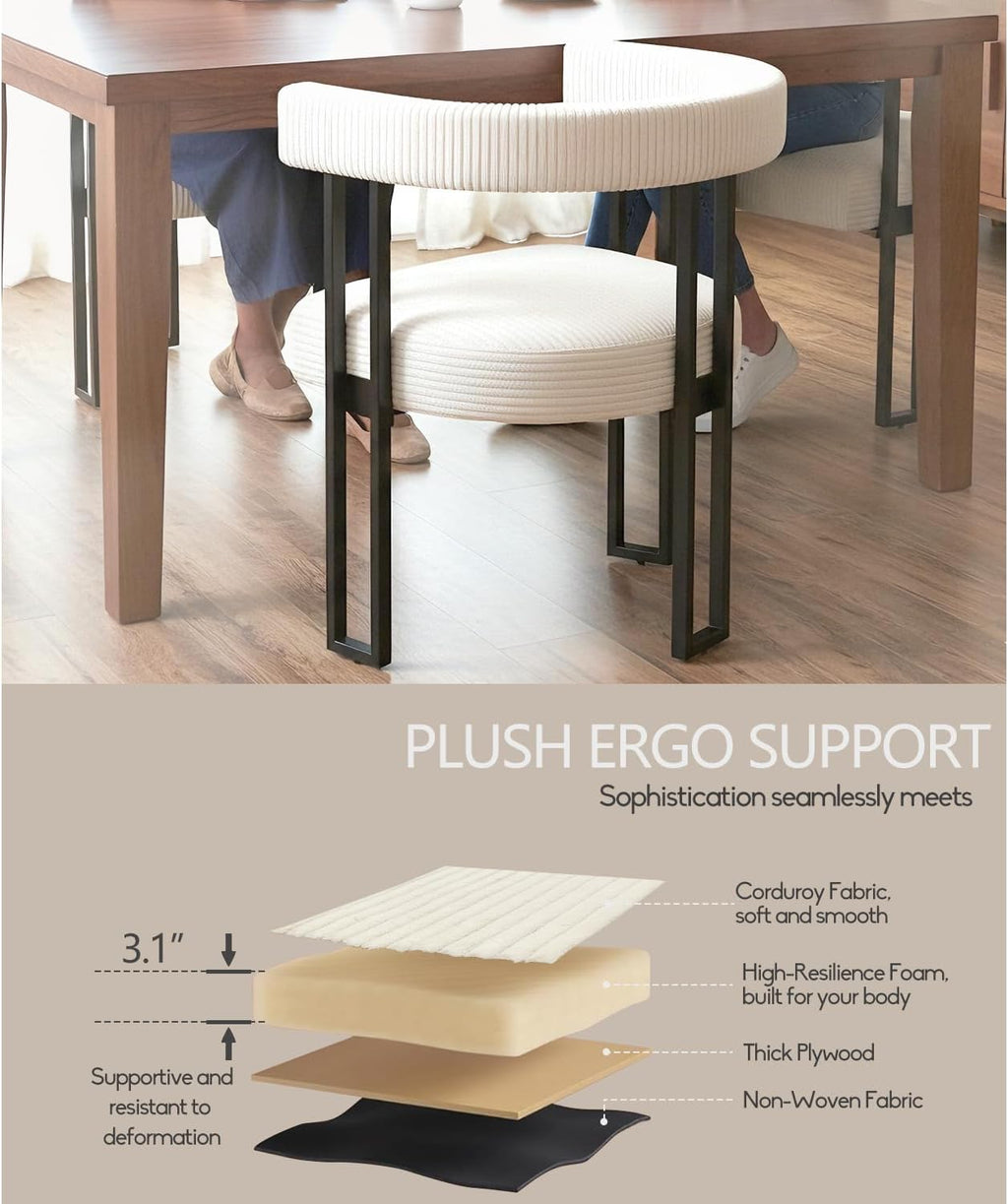VIRRMO Boucle Dining Chair Set of 4 Corduroy Upholstered Dining Room Chairs Kitchen Chairs with Metal Legs Mid Century Modern Chair for Dining Room, Kitchen (Cream, 4)