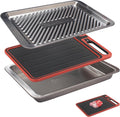 Prep and Serve Sets of 3PCS - Stainless Steel Container for Marinades, Stainless Steel Serving Tray, 2-in-1 Aluminum Defrosting Tray with Plastic Cutting Board, The BBQ Food Prep Grill Set
