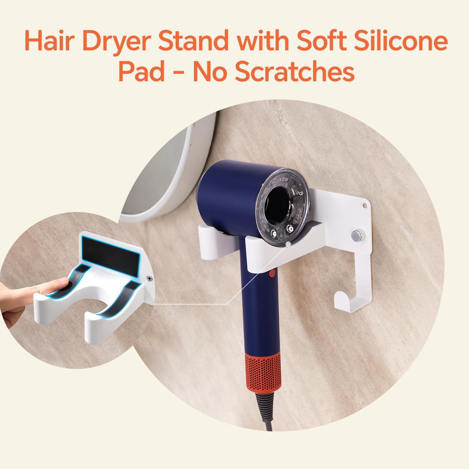 Dyson Hair Dryer Holder, Blow Dryer Holder Self Adhesive Hair Dryer Holder Wall Mounted Aluminum Hair Tool Organizer Blow Dryer Holder for Bathroom White CHOCHYAH