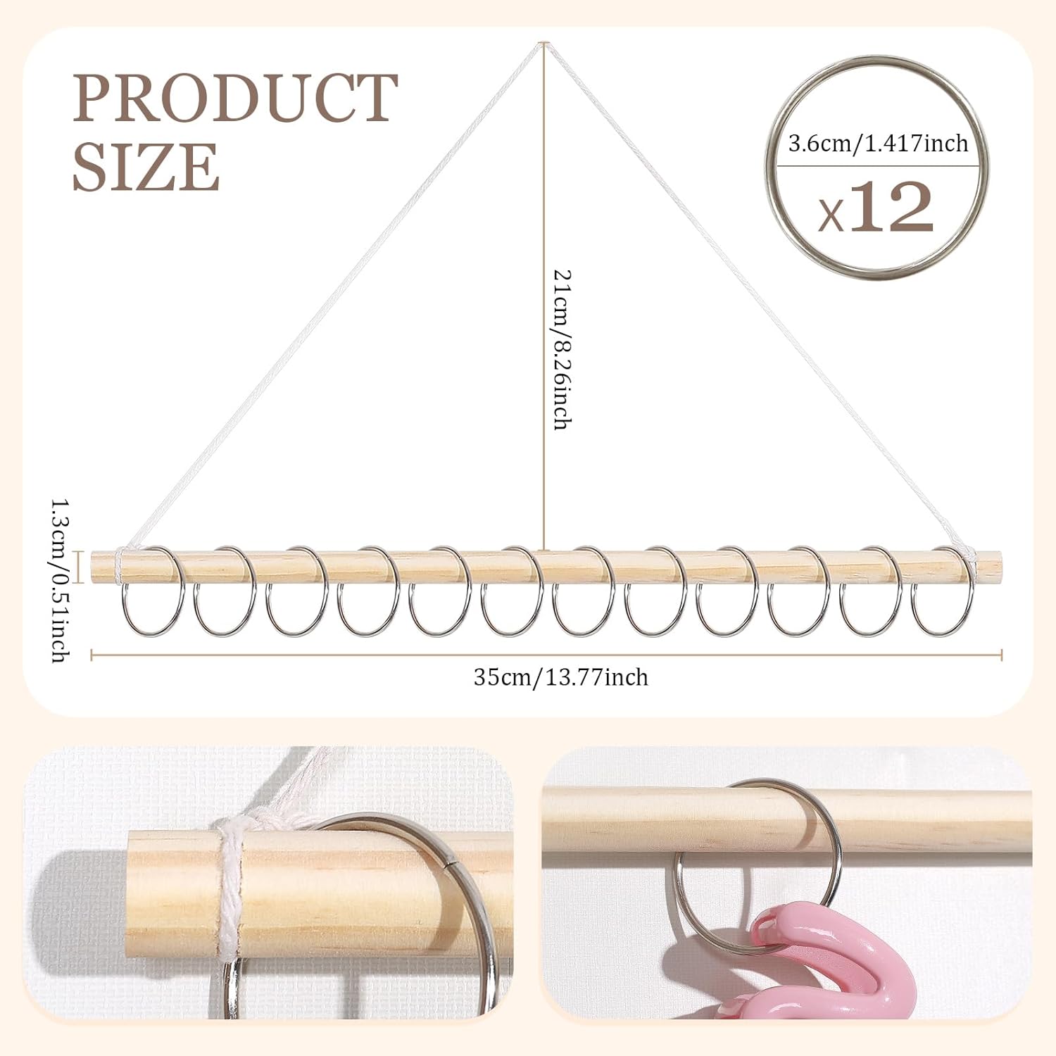 SNOWSTAR Macrame Hair Claw Clip Organizer with10 Metal Rings,Hanging Hair Clip Holder and Storage for Women Girls,Claw Clips Hanger Home Decor for Wall,Door,Closet
