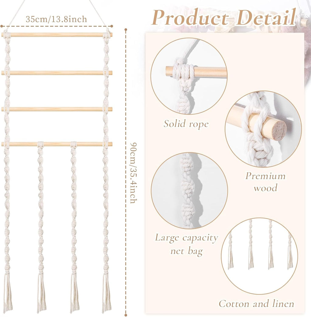 SNOWSTAR Macrame Flat Hair Claw Clip Holder Organizer,Large Capacity Hanging Hair Clip Holder and Storage for Women Girls,Flat Claw Clips Storage Hanger Home Decor for Wall,Door,Closet