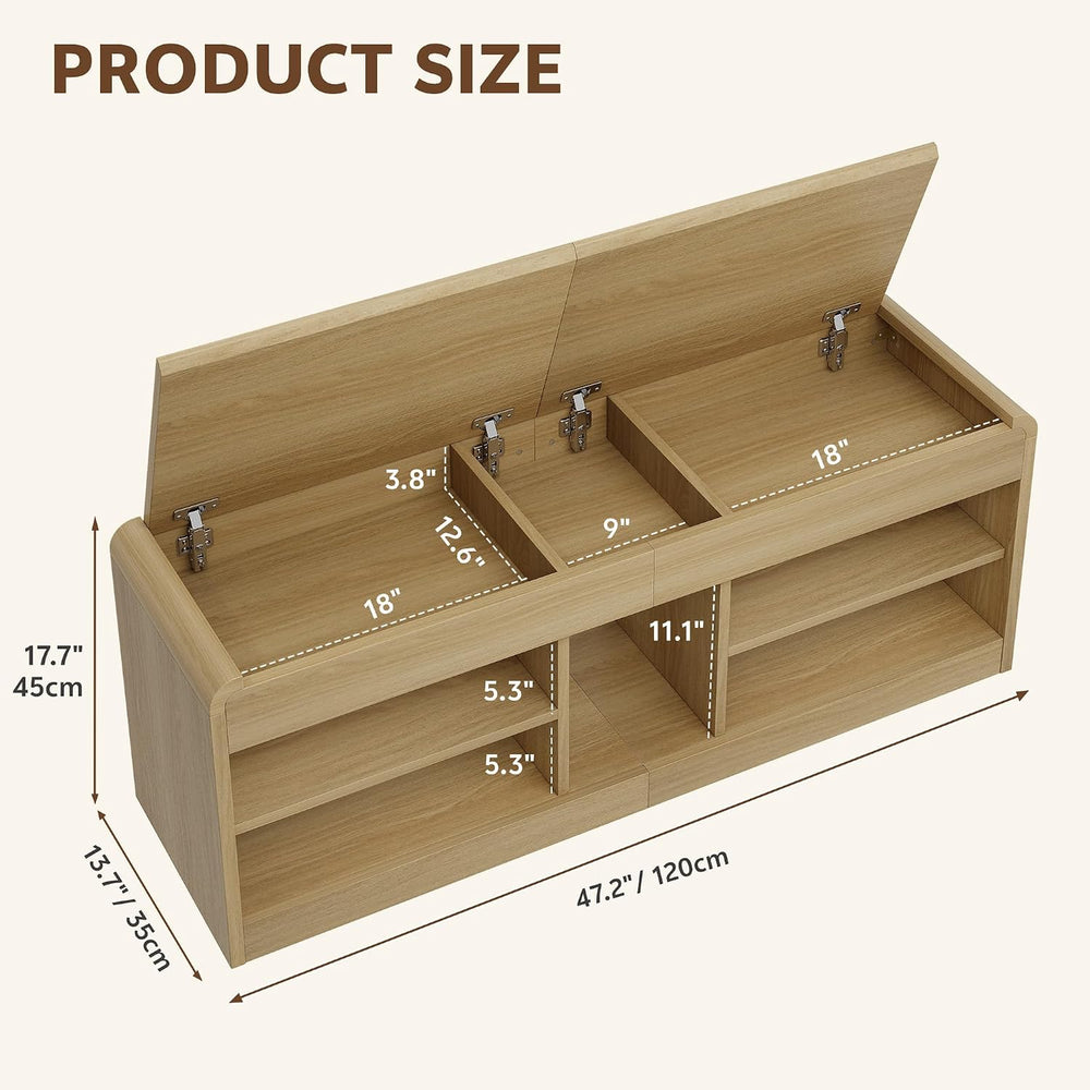 Shoe Storage Bench, 47.2in Entryway Bench with Flip-Open Storage Box, 2 Tier ...