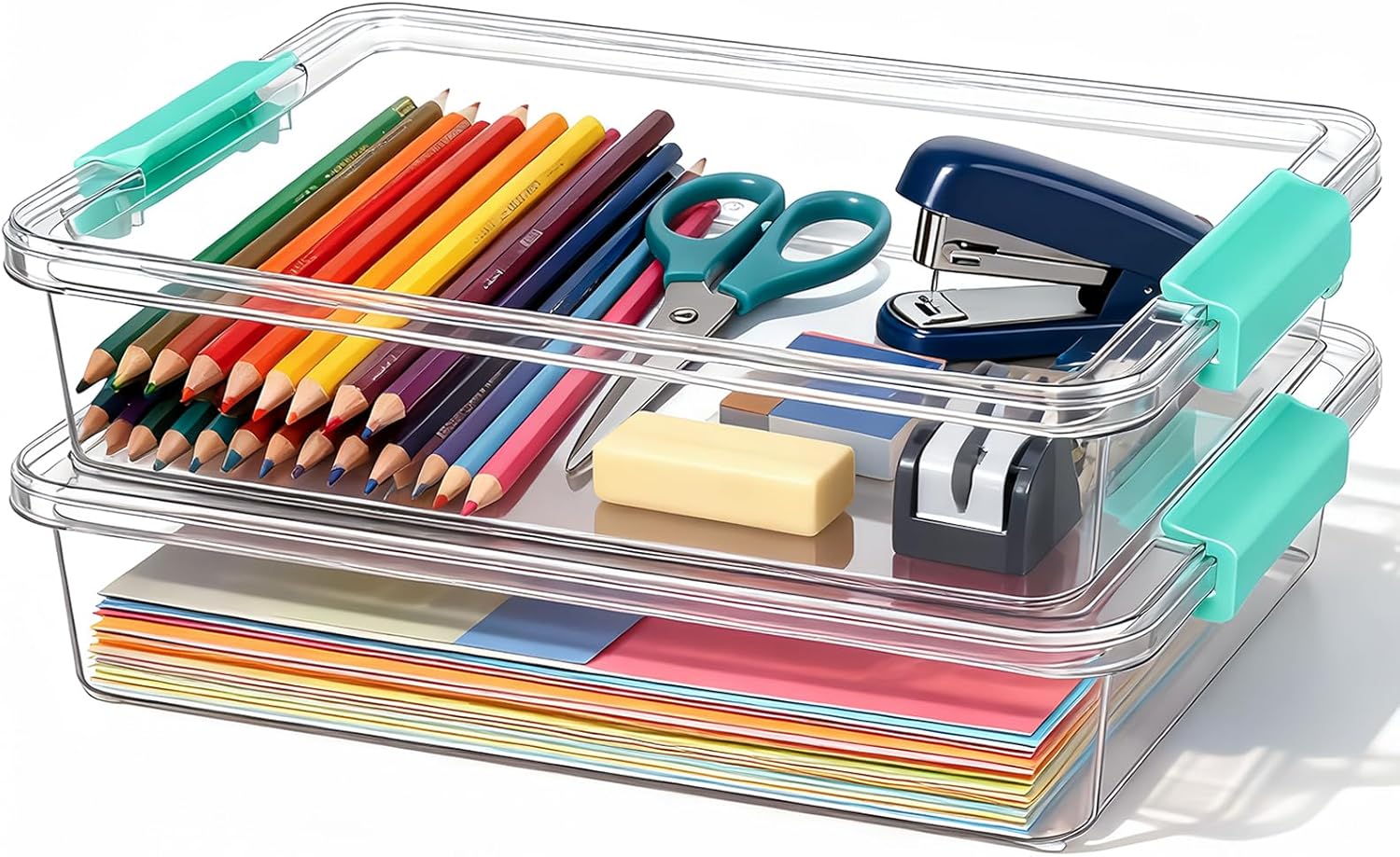 6 Qt Clear Plastic Storage Bins Containers with Lids, Arts Crafts Organizers and Storage, Stackable Containers for A4 Paper File Scrapbook Documents for Home Office and School Supplies 2 Pack