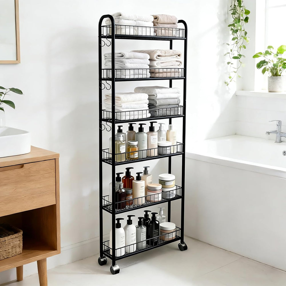 6in 6 Tier Slim Storage Cart with Wheels, Narrow Space Rolling Shelving Unit,...