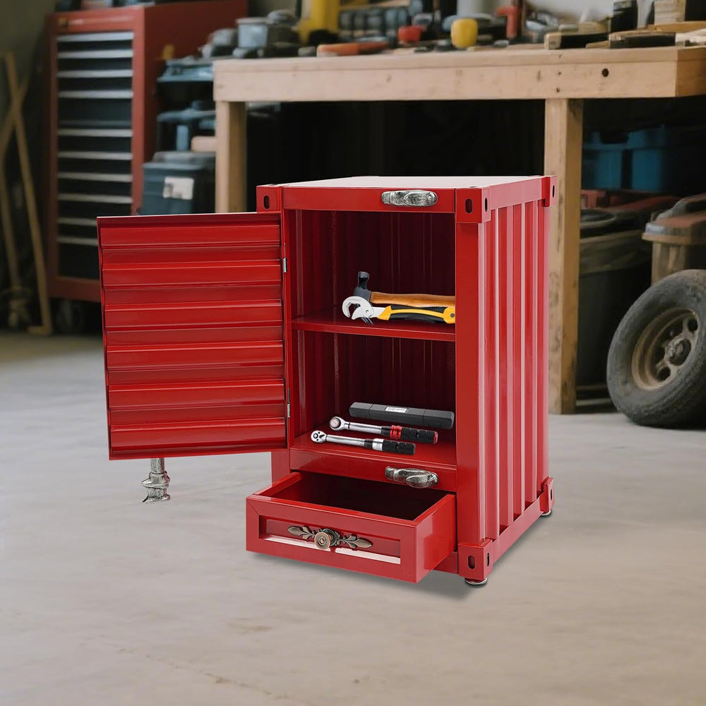 Industrial Metal Shipping Container Cabinet, Iron Side Table with Drawer, Ind...