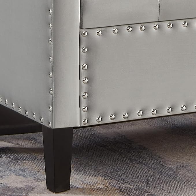 Velvet Storage Ottoman with Armrests and Nails Trim,Entryway Living Room Soft Padded Seat,Bed Bench Bedroom End of Bed,Gray(48”L X 18.5” W X 22” H)