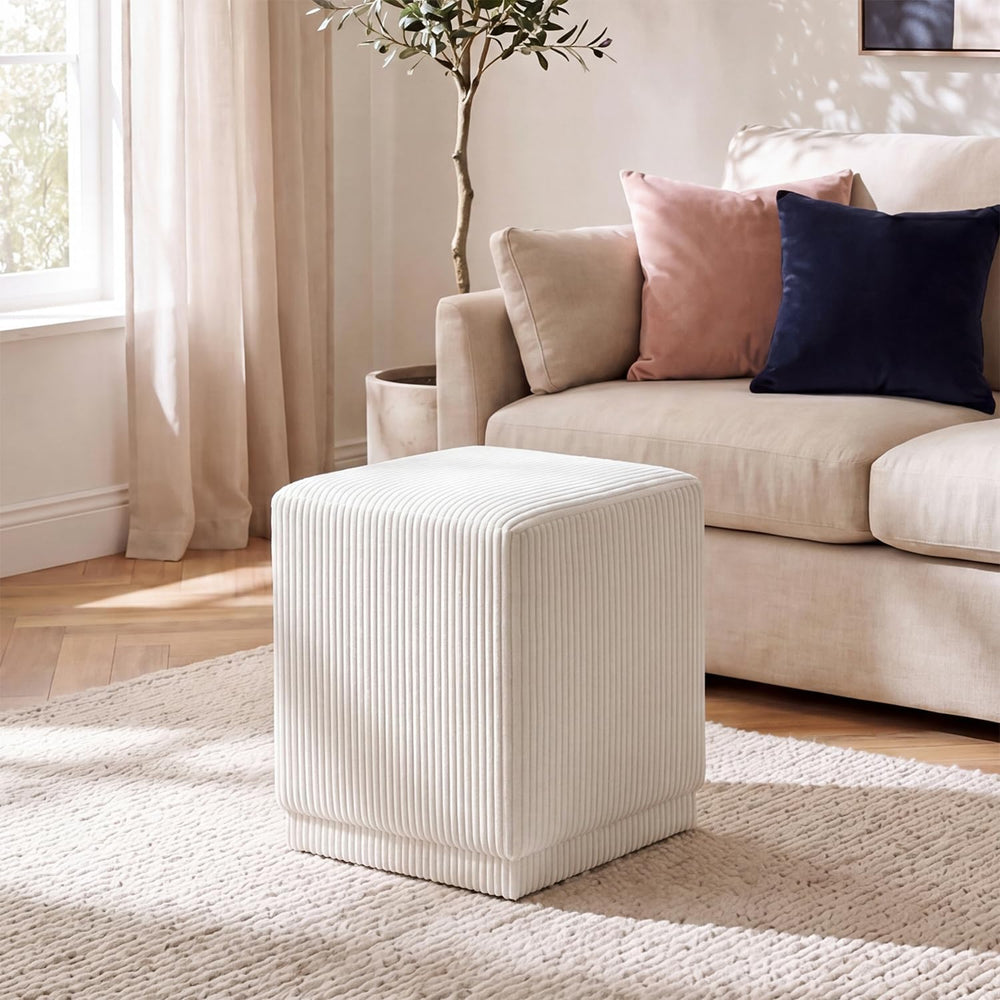Homebeez Modern Square Ottoman, Vertical Channel Tufted Foot Stool Ottoman, C...