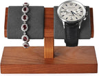 Oirlv Solid Wood Double Watch Display Stand Watch Bracelet Organizer（Grey）