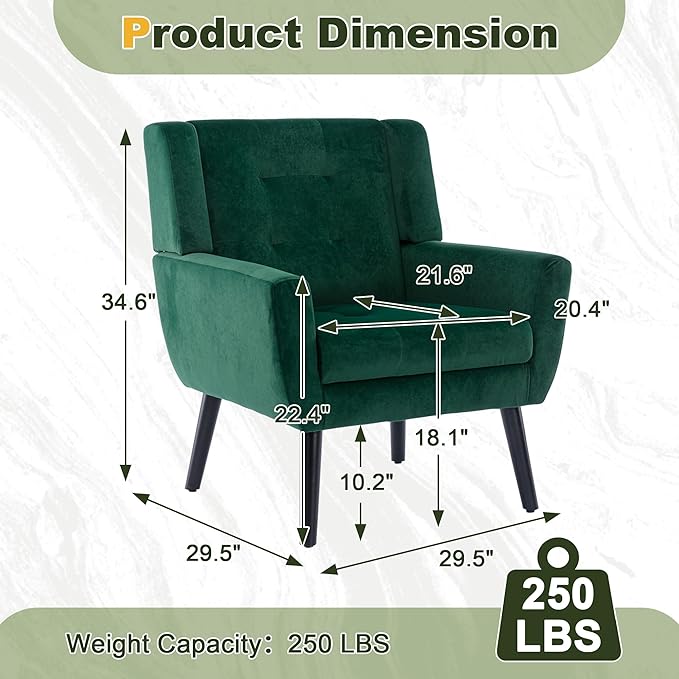 NicBex Modern Accent Chair for Living Room Upholstered Foam Filled Living Room Chairs with Metal Legs Velvet Cozy Lounge Armchair for Living Room Bedroom,Retro Green