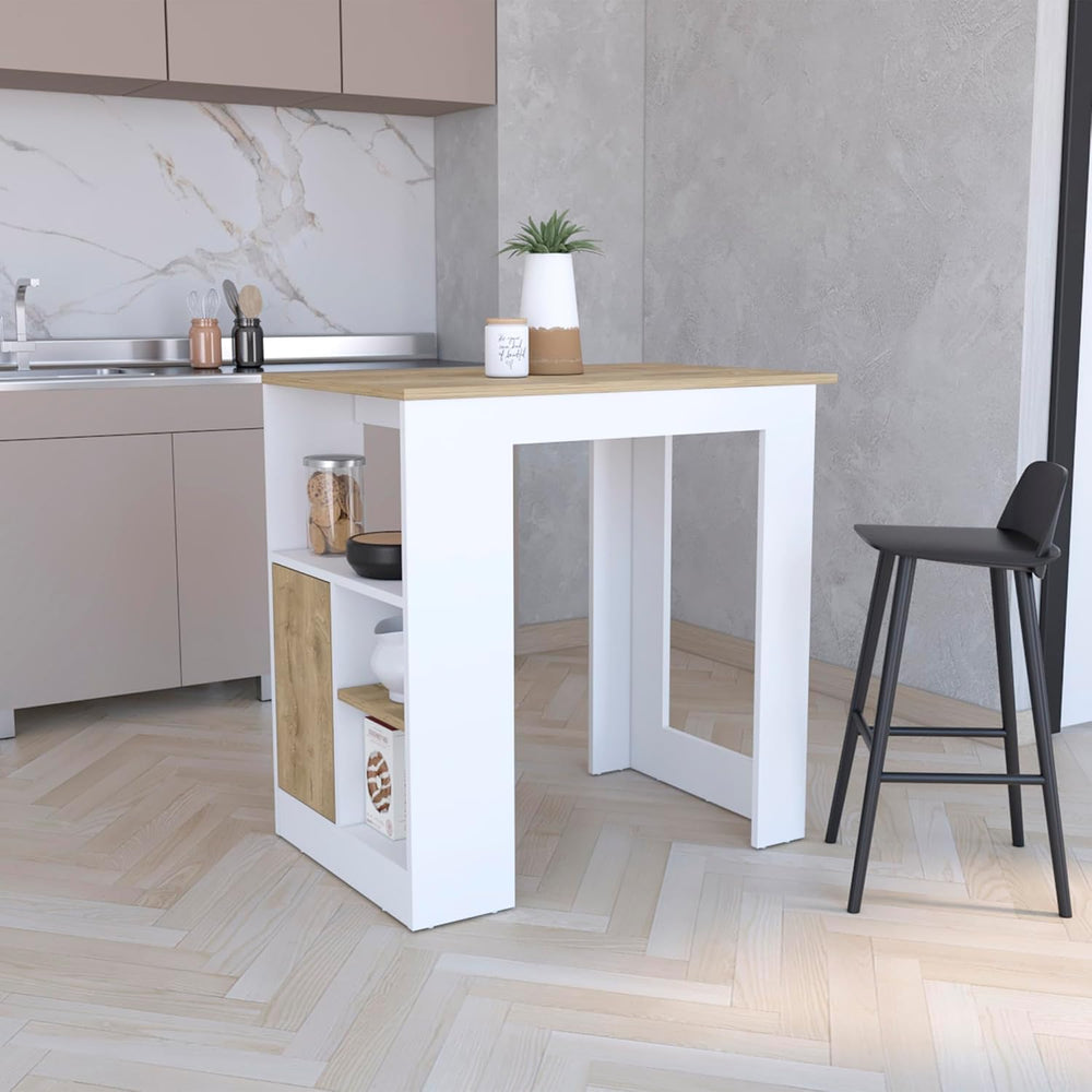 Kitchen Island with 1-Door Cabinet and Side Shelves | Push-to-open cabinet wi...