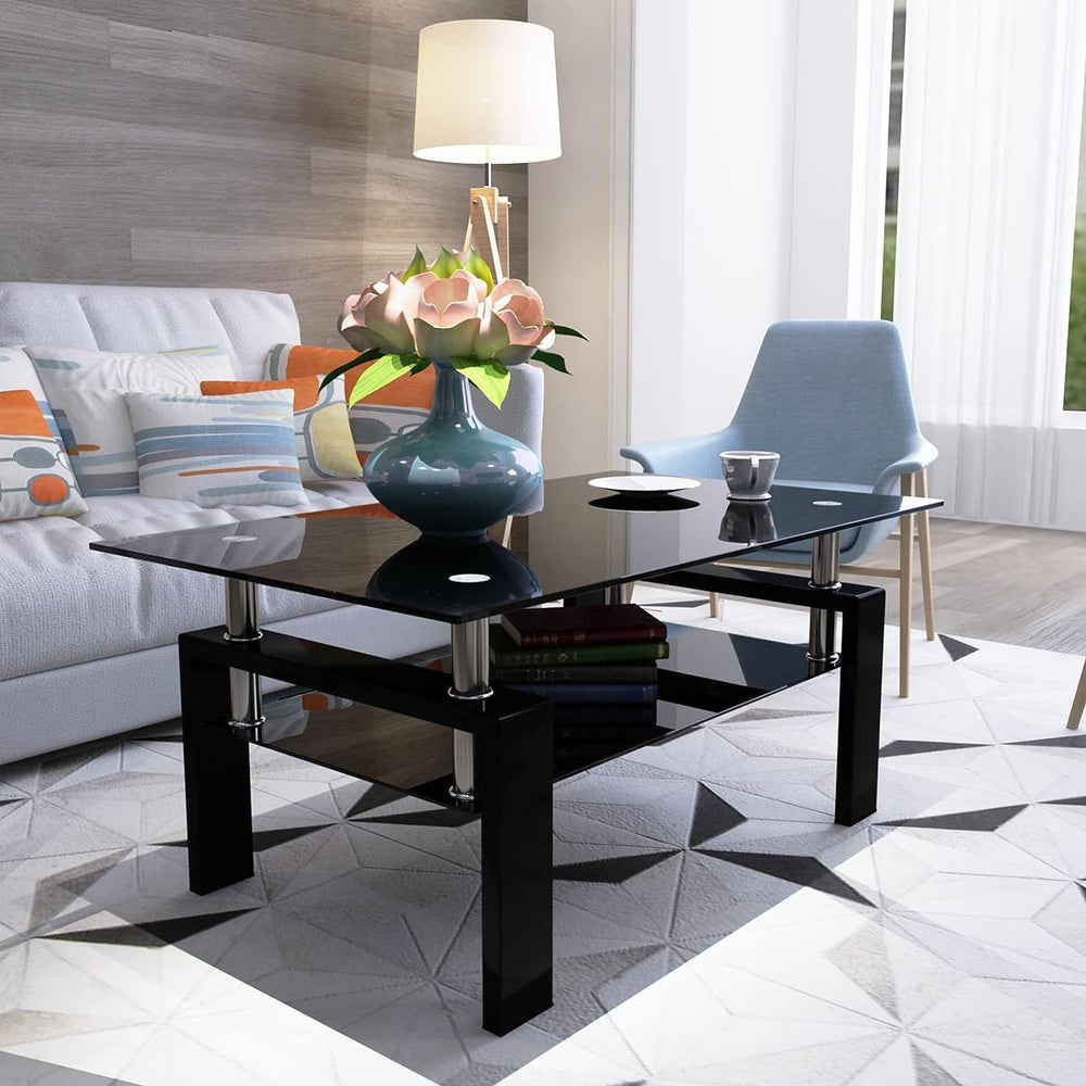Living Room Tables Set,3 Piece Glass Coffee Table and End Tables Set with Tem...