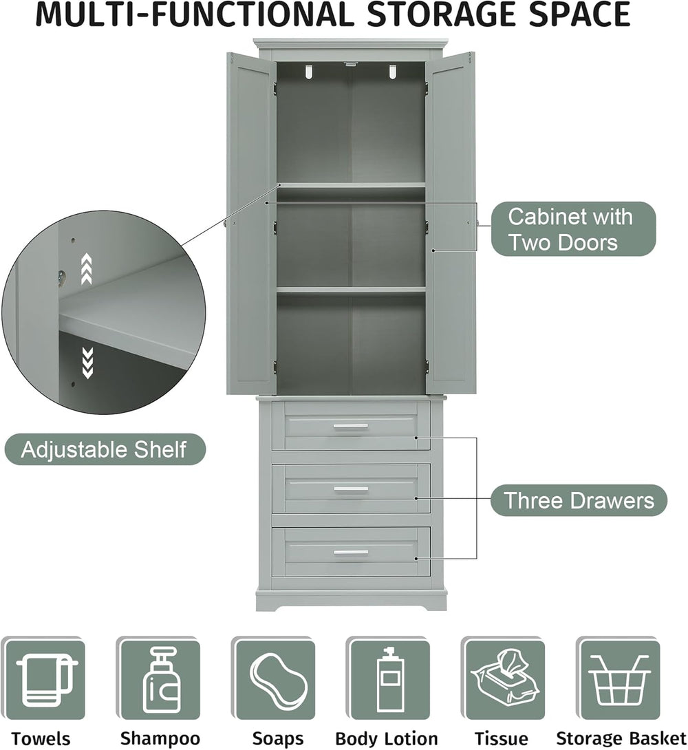 Merax 70" Pantry Cabinet with Two Doors & Three Drawer, Adjustable S...